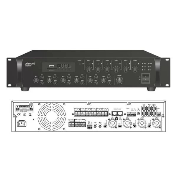 Artsound MX-2406M, Mixer Amplifier 6 zones, 100V, 19", 3U, 240W - Each