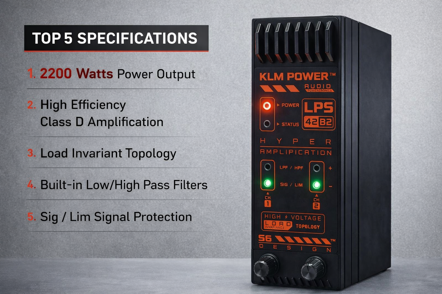 KLM POWER™ LPS-42B2 Advance Audiophile Grade Amplifier 440 W @ 4 Ω × 2 CH.