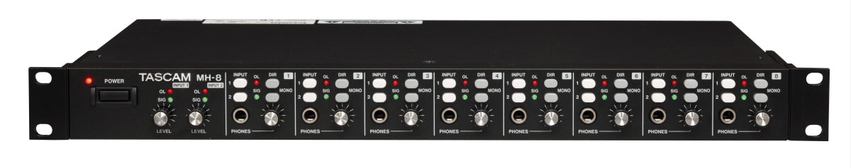 TASCAM MH-8 Professional 8-Channel Headphone Amplifier with Independent Level Control and Multiple Input Routing