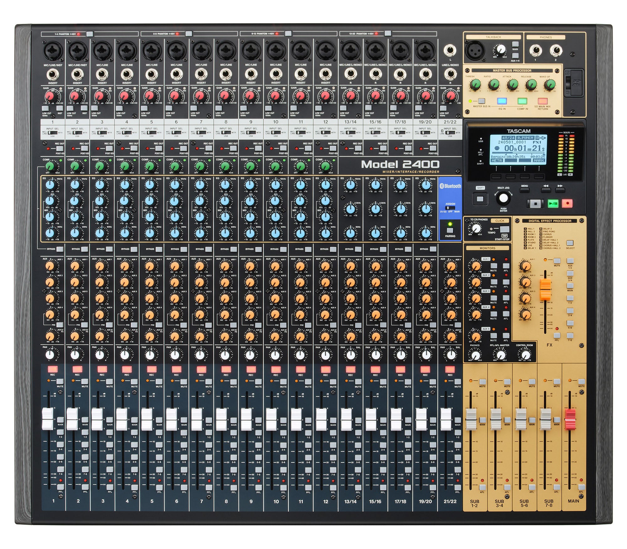 TASCAM Model 2400 Professional 24-Track Multitrack Recording Console with 22-Channel Analog Mixer, USB Audio Interface, MIDI Control, and Full Studio Integration - Audiomaxx India