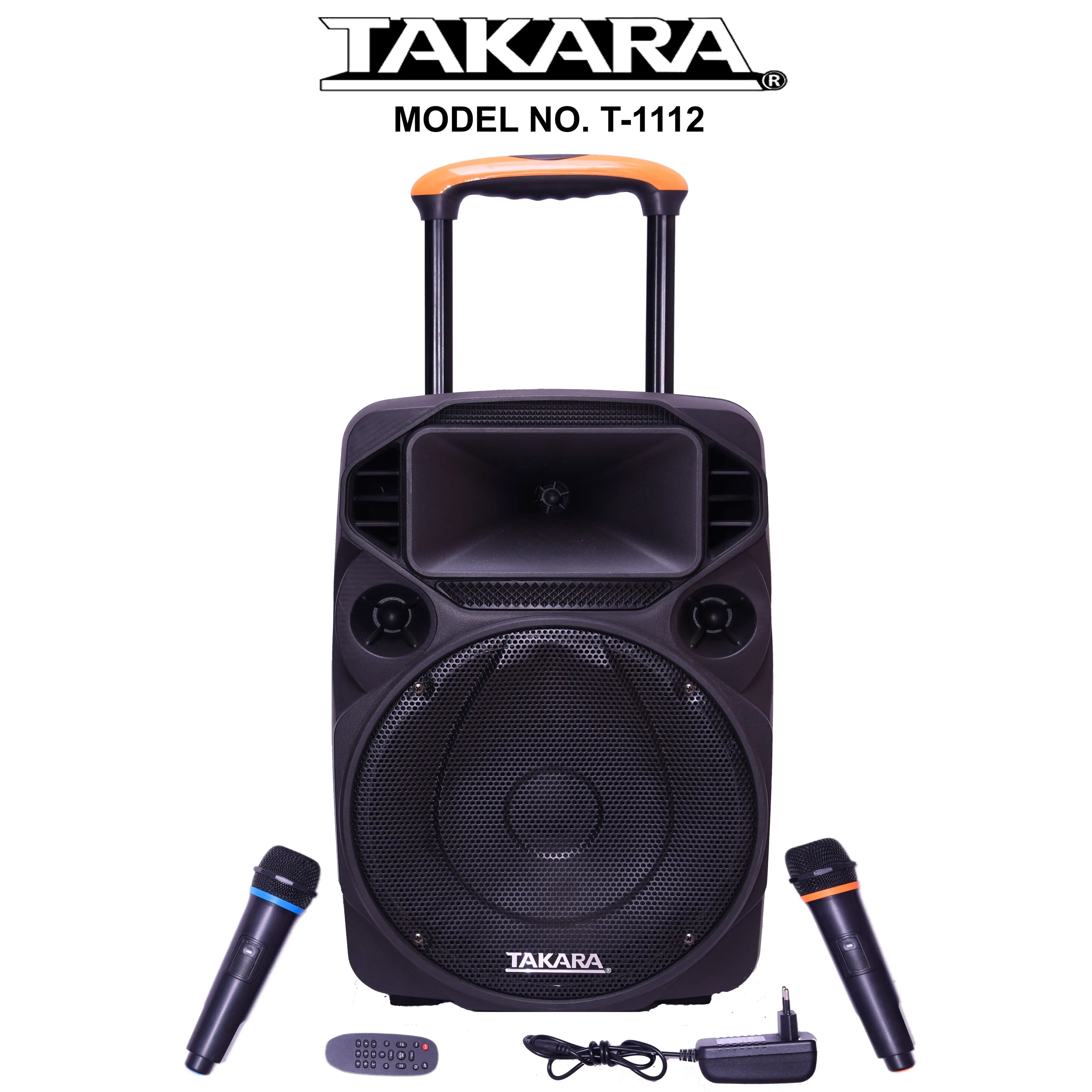 Takara 1112 Portable Karaoke Trolley Speaker 12" 60w,Bluetooth,USB,Battery, Wirelsss Microphones