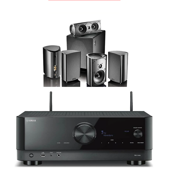 Yamaha RXV4A Audio-Video Receiver With  Definitive Technology ProCinema 1000 Satellite Sepakers Set  - Dolby 5.1 Home Theater Package # AM501044 - Audiomaxx India