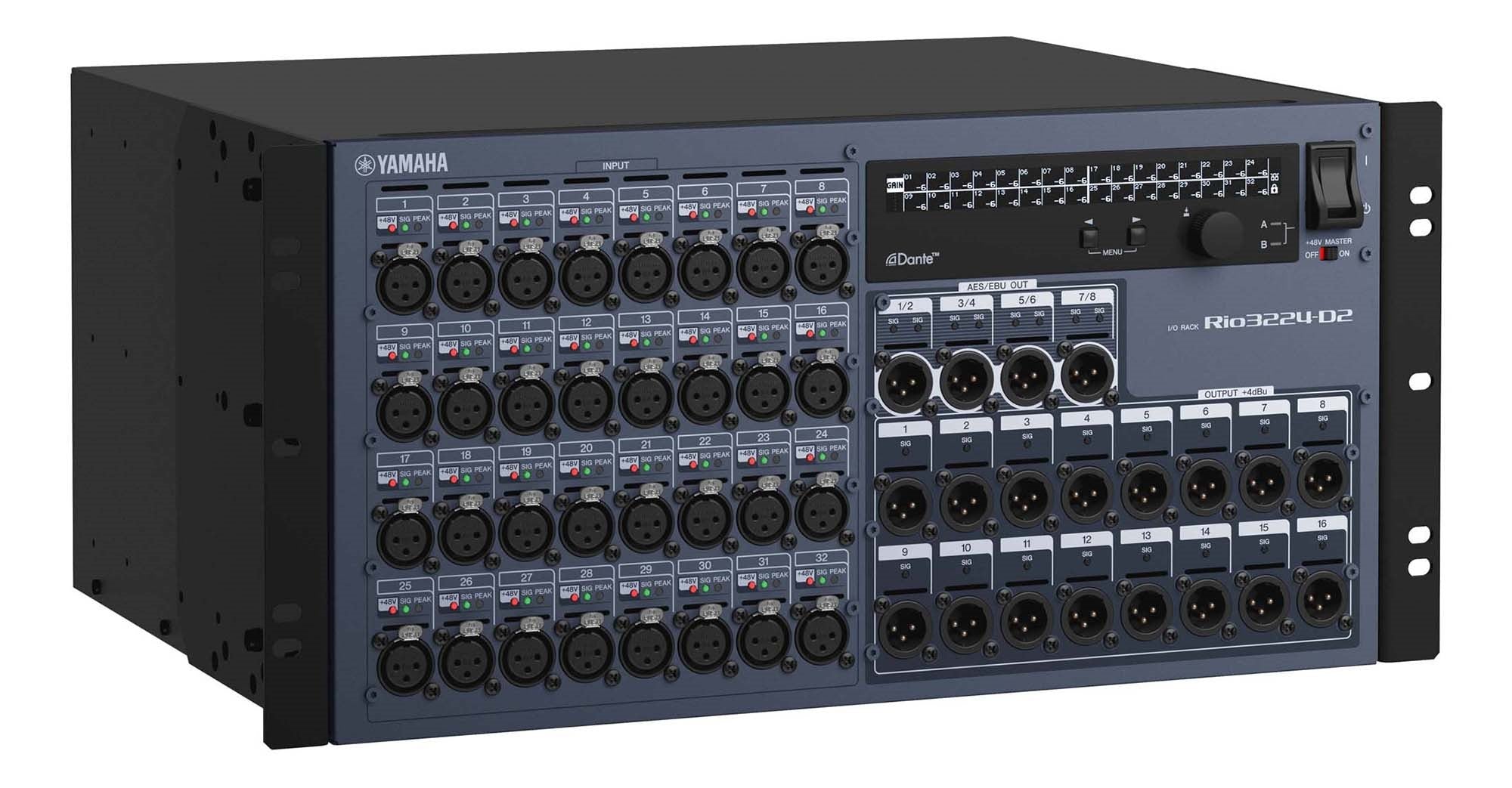 Yamaha Rio3224-D2 32-input / 24-output Dante Stage Box 32-in/16-out Digital Network Remote I/O Unit  - Each