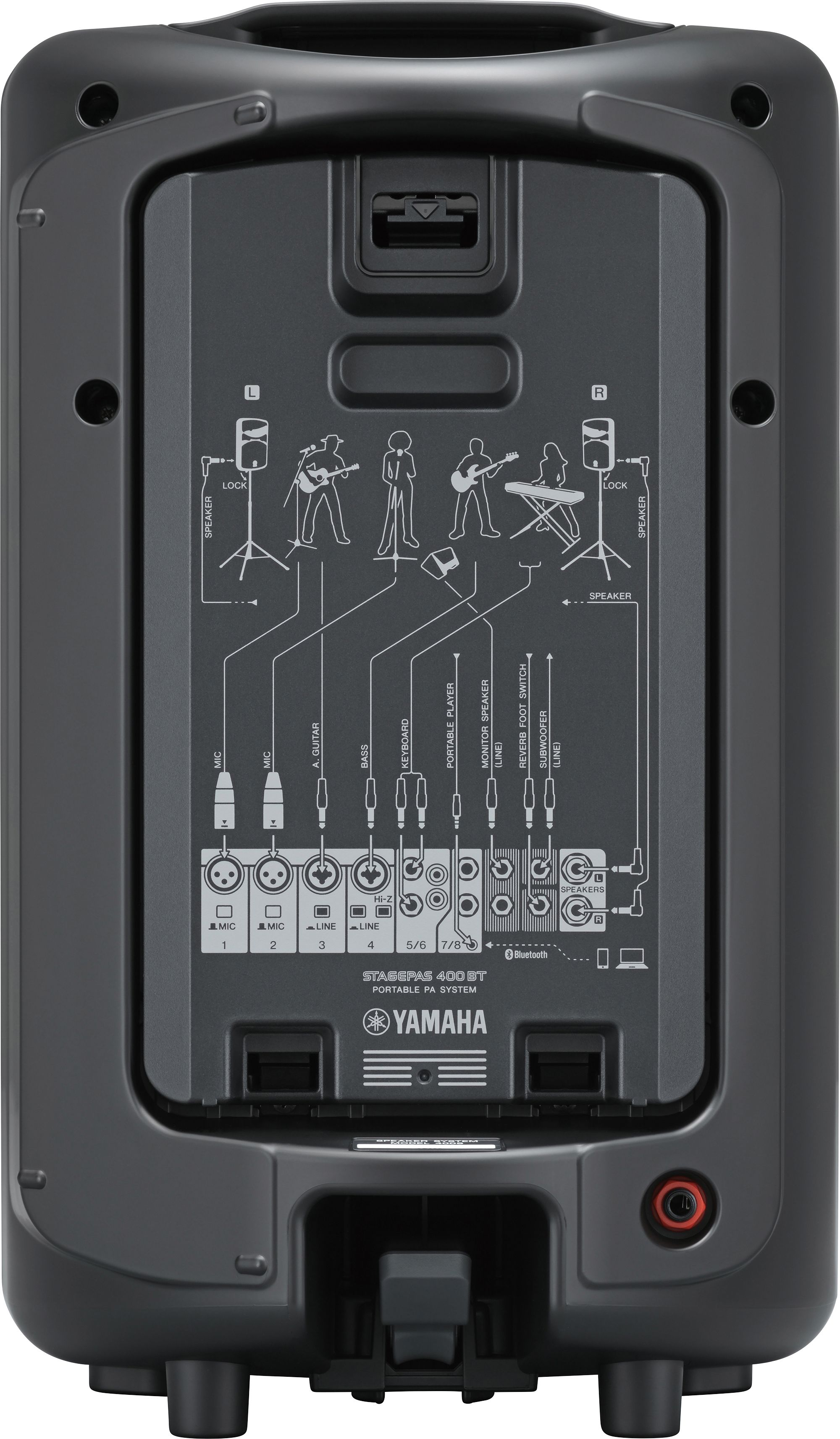 Yamaha STAGEPAS 400BT Portable PA Speqaker System With Bluetooth 400W, Reverb, 8Ch. Mixer, 2 Speakers 8" LF/1" HF, Built-in Stand Mounts - Each
