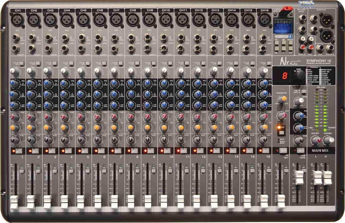 NX Audio SYMPHONY16 – 16-Channel Portable Mixer with DSP, USB & Bluetooth