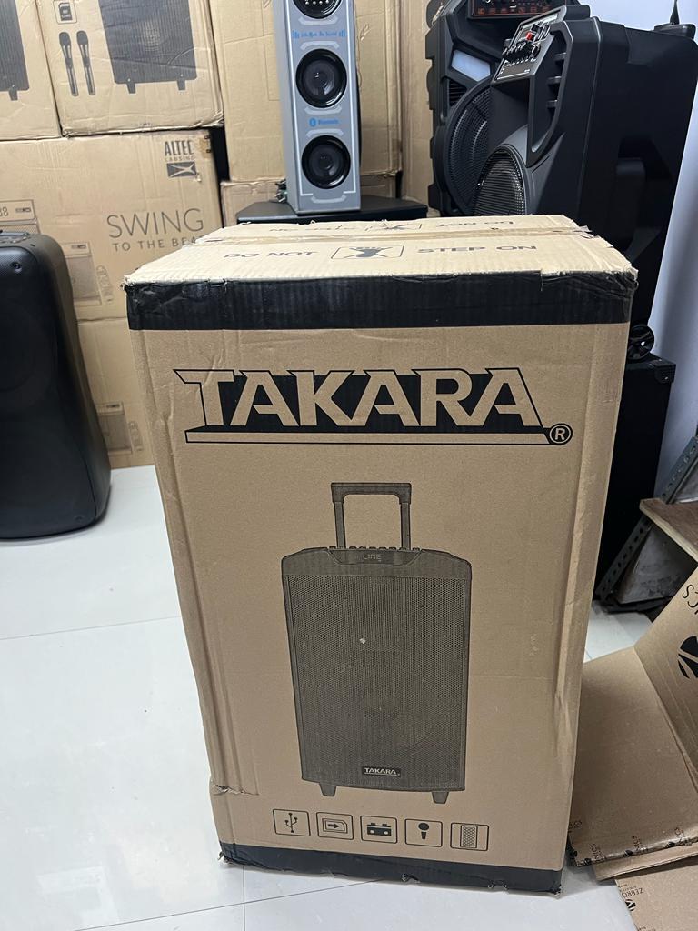 Takara 6112 - Portable Trolley Karaoke Speaker System,  Wooden Case,W/Less Mic Set & Remote