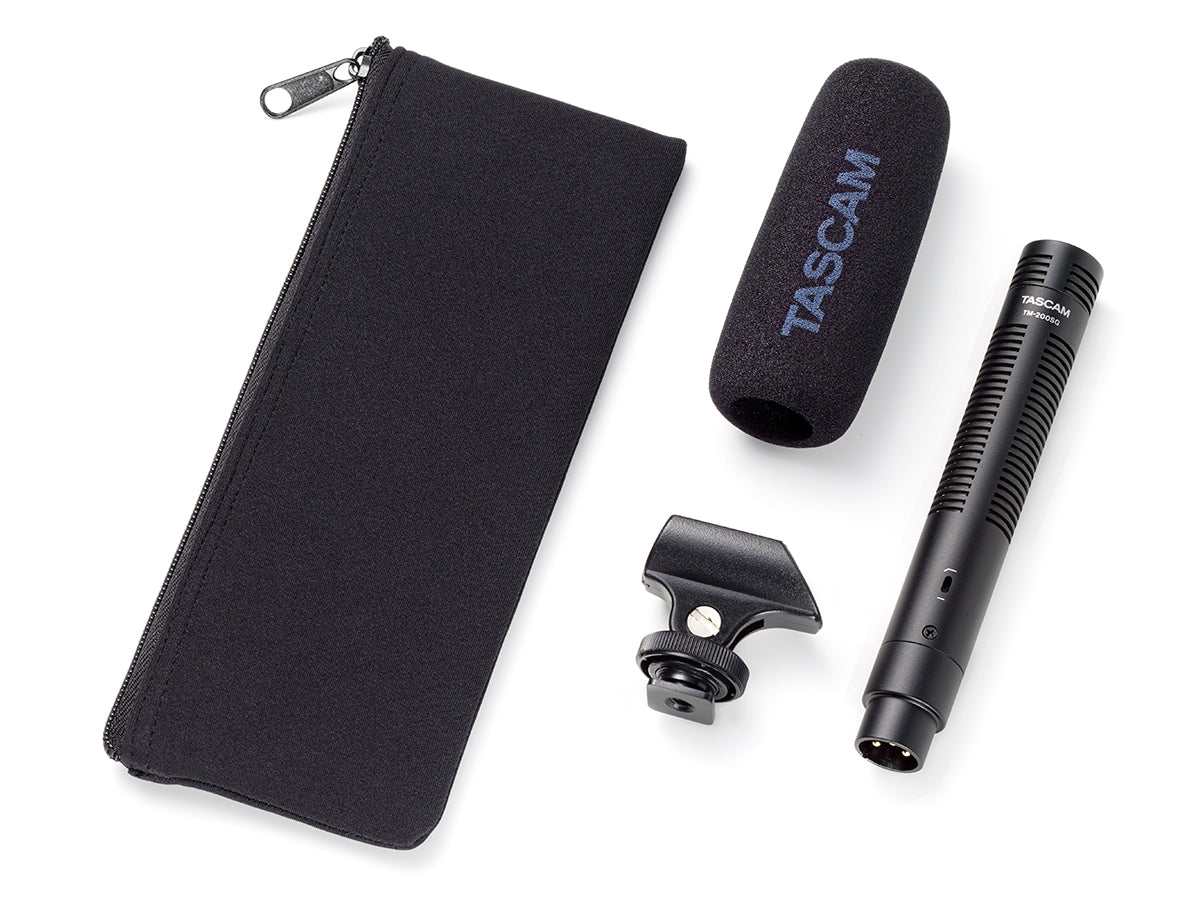 TASCAM TM-200SG Professional Shotgun Condenser Microphone with Supercardioid Pickup and Camera Mount