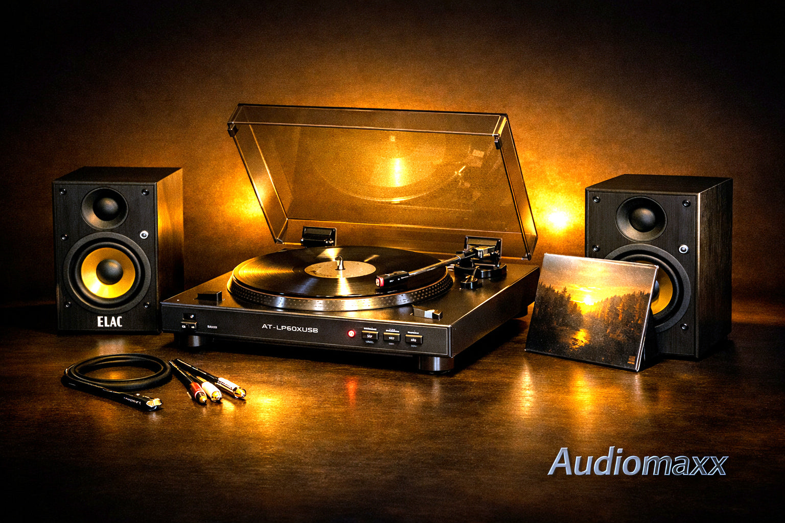 Audio-Technica AT-LP60XUSB Turntable + ELAC Debut Connex DCB41 Powered Bookshelf Speakers Pair - Bundle