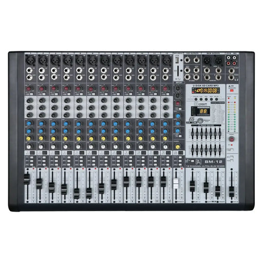 Beta3 BM12 12 Channel Professional Mixer with 12 Mic Input, 2 Stereo Input, 4 Band Channel EQ - Each