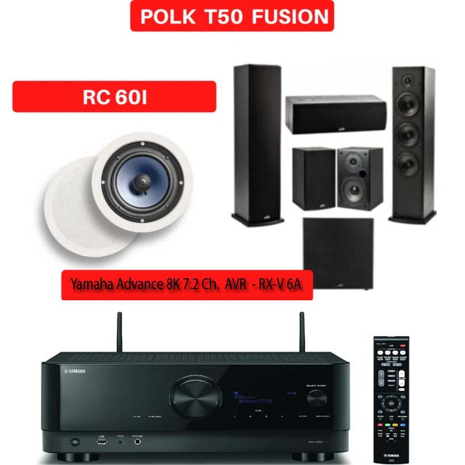 Yamaha RXV6A Audio-Video Receiver With Polk Audio T50 Fusion Speaker Set - Dolby Atmos 7.1 Home Theater Package # AM701006