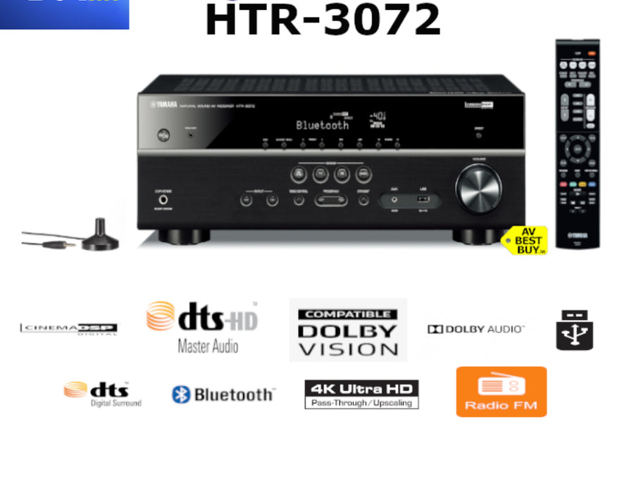 Yamaha HTR 3072 AVR 5.1 Ch. AV Receiver Bluetooth® 4K Ultra HD Audio - Best Home Theatre Systems - Audiomaxx India