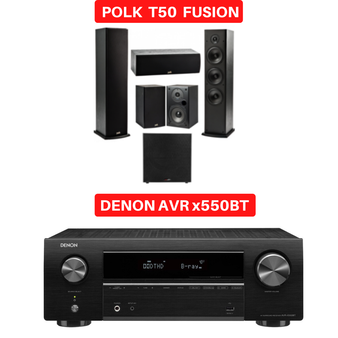 Denon AVR x550BT Audio-Video Receiver Polk T50 Fusion Dolby