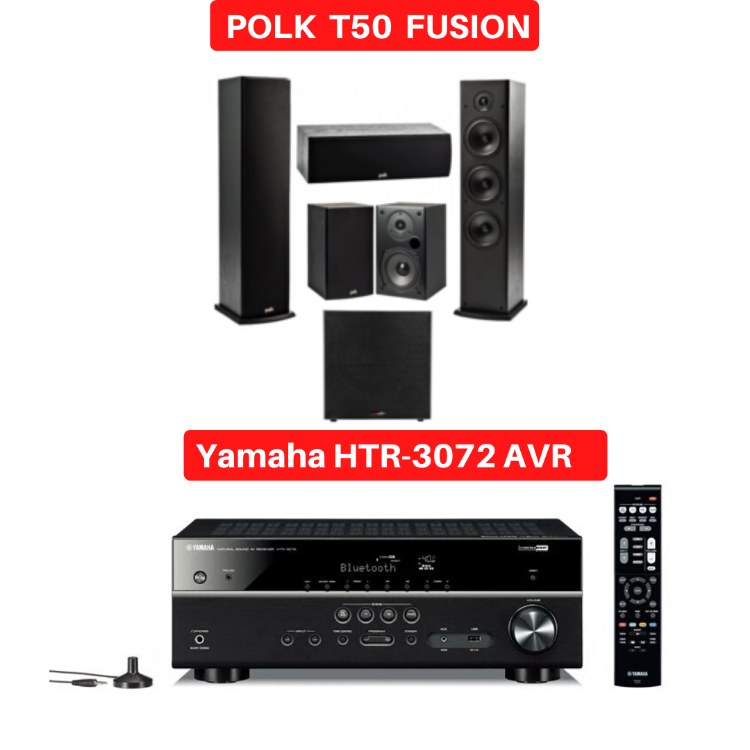 Yamaha HTR-3072 Audio-Video Receiver With Polk Audio T50 Fusion Speaker Set - Dolby 5.1 Home Theater Package # AM501019 - Best Home Theatre Systems - Audiomaxx India