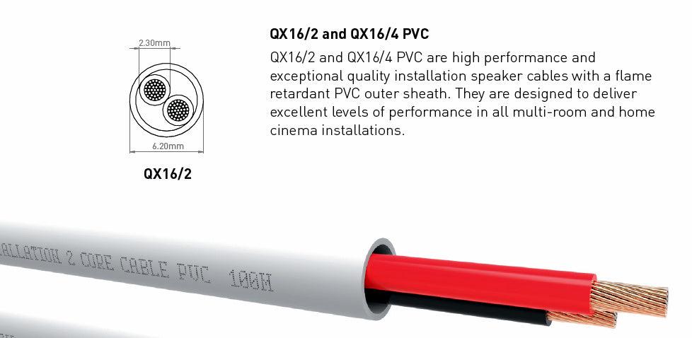 QED QX16/2 -2 Core Speaker Wire -White Jacket RoHS2 Compliant, Flame Retardant- (25Mtr / 82.02 Feet)