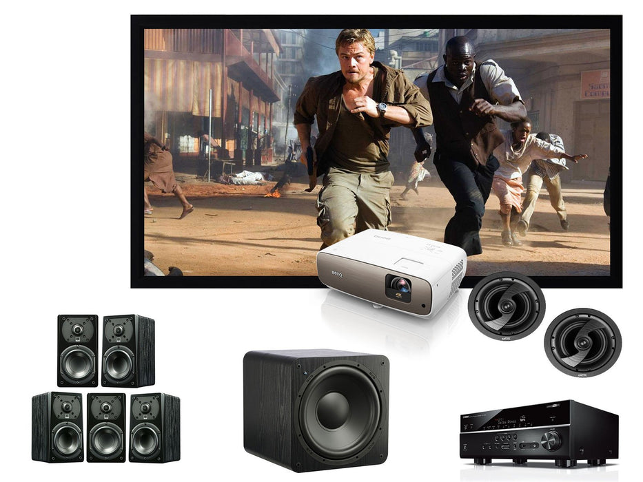 Denon S750H Audio-Video Receiver, SVS Prime Satellites, 10 Inch SVS SB1000 Subwoofer + BenQ W2700 Projector+Screen - Dolby Atmos 7.1 Home Theater Package # AM701005 - Best Home Theatre Systems - Audiomaxx India