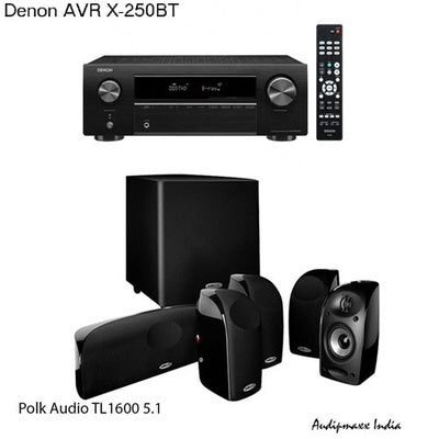 Denon X250BT Audio-Video Receiver With Polk Audio TL1600 BlackStone Satellite Speakers Set - Dolby 5.1 Home Theater Package # AM501001 - Audiomaxx India