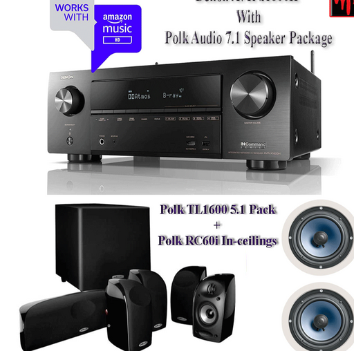 Denon X1600H Audio-Video Receiver With Polk TL1600 Black Stone Satellite Speakers Set - Dolby Atmos 7.1 Home Theater Package # AM701008 - Best Home Theatre Systems - Audiomaxx India