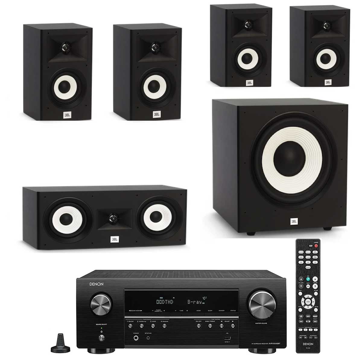 Denon AVR x550BT With JBL A130 + A120 + A125C Speaker Set + A120P 12" Subwoofer - Dolby 5.1 Home Theater Package # AM501055 - Best Home Theatre Systems - Audiomaxx India