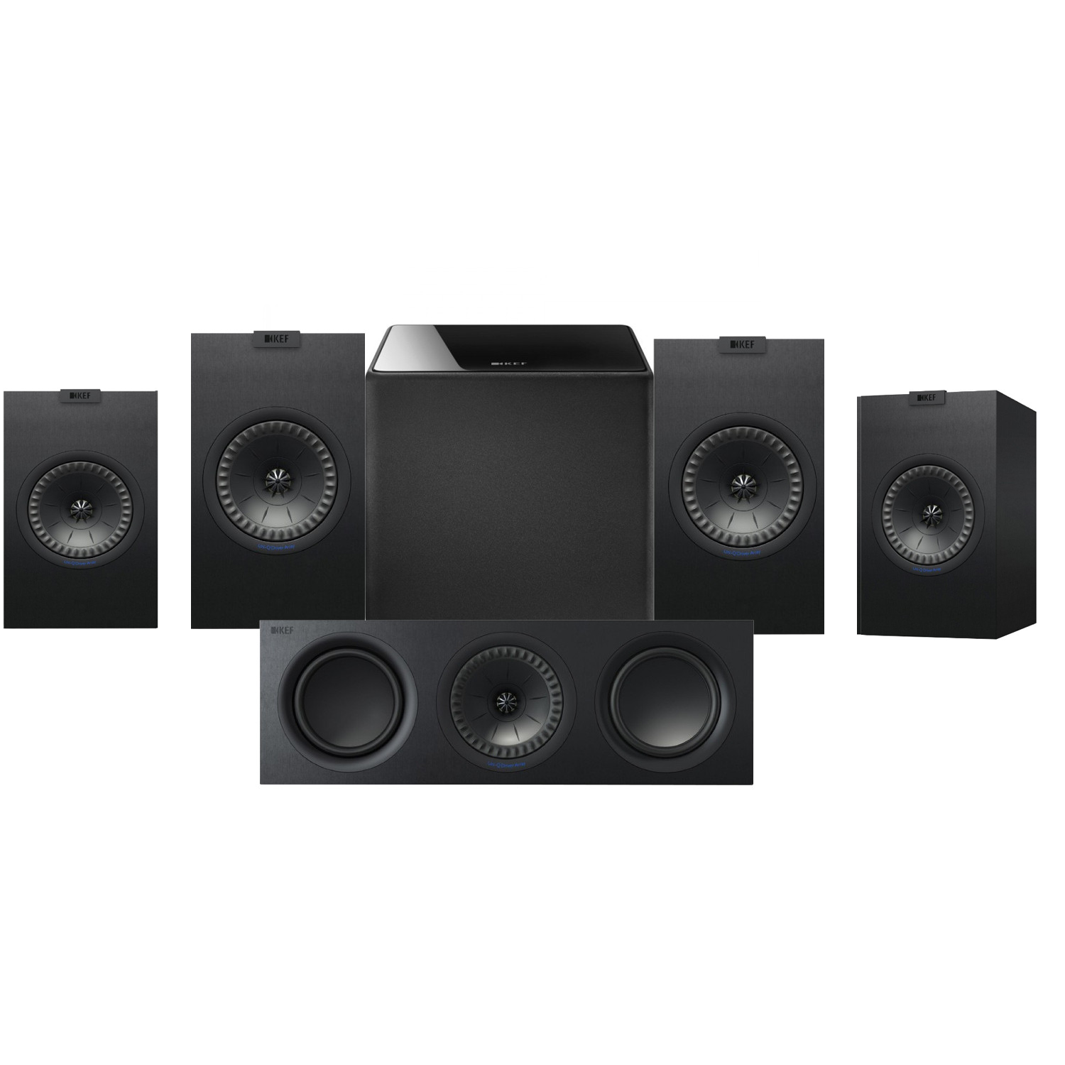 KEF Q350 Bookshelf Speakers + Q150 Bookshelf + Q650 Center + Kube 8 Subwoofer - Dolby 5.1 Surround Sound Speaker Package # SP053 - Best Home Theatre Systems - Audiomaxx India