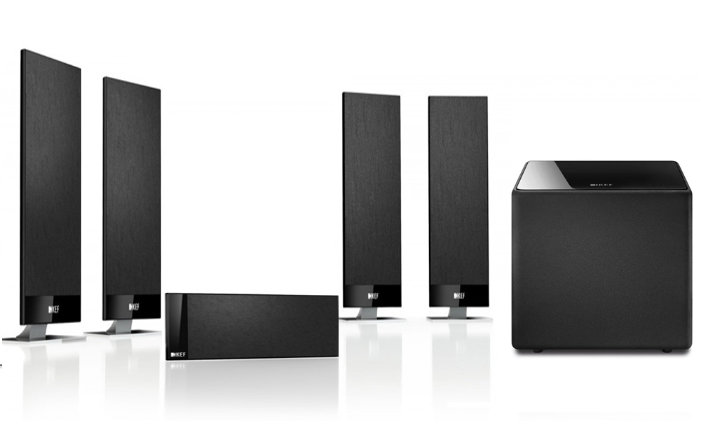 KEF T301 Ultra Slim On-Wall Speaker System With Kube10 Subwoofer  -  Dolby 5.1 Surround Sound Satellite Speaker Package # SP056 - Best Home Theatre Systems - Audiomaxx India