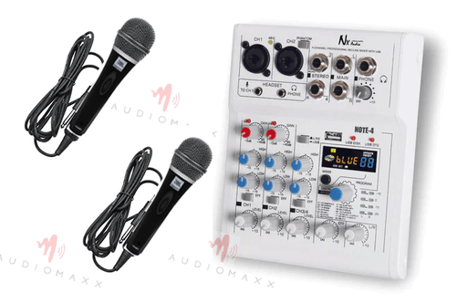 NX Audio NOTE4 Multi-Purpose 4-Channel Mixer With Audio Interface And JBL CSHM10 Microphones