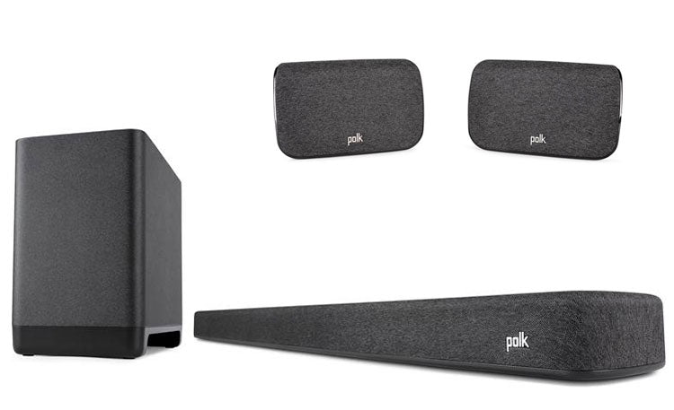 Polk Audio - React Sound Bar With Wireless Subwoofer and SR2 WiFi Surrounds - Built-in Bluetooth®, Wi-Fi, and Amazon Alexa