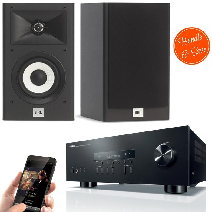 Yamaha RS202 Amplifier Bluetooth Receiver + JBL Stage A130 Bookshelf Speakers - 2.0 Stereo Music System  # AM200017 - Best Home Theatre Systems - Audiomaxx India