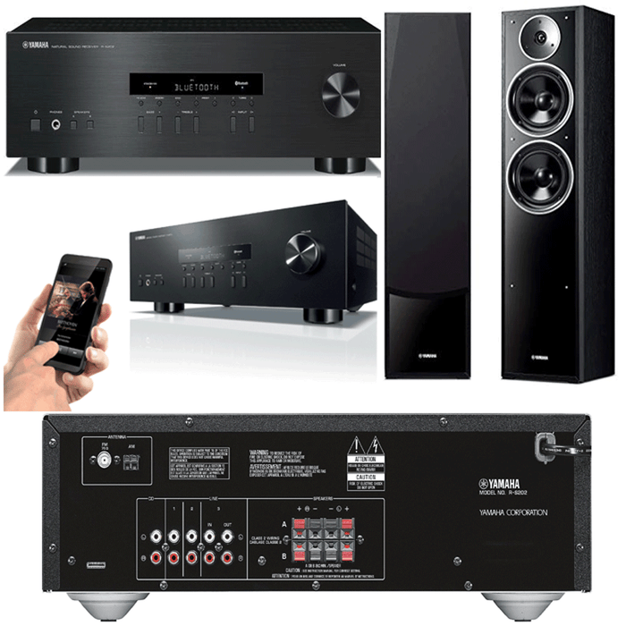 Yamaha RS202 Stereo Amplifier Bluetooth Receiver + NSF71 Tower Speakers - 2.0 Stereo Music System # AM200027 - Best Home Theatre Systems - Audiomaxx India