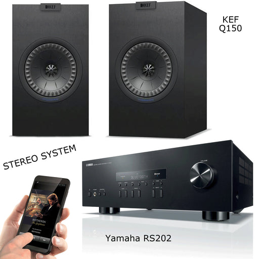 Yamaha RS 202 Stereo Amplifier Bluetooth Receiver + KEF Q150 Bookshelf Speakers 2.0 Stereo Music System # AM200042 - Best Home Theatre Systems - Audiomaxx India