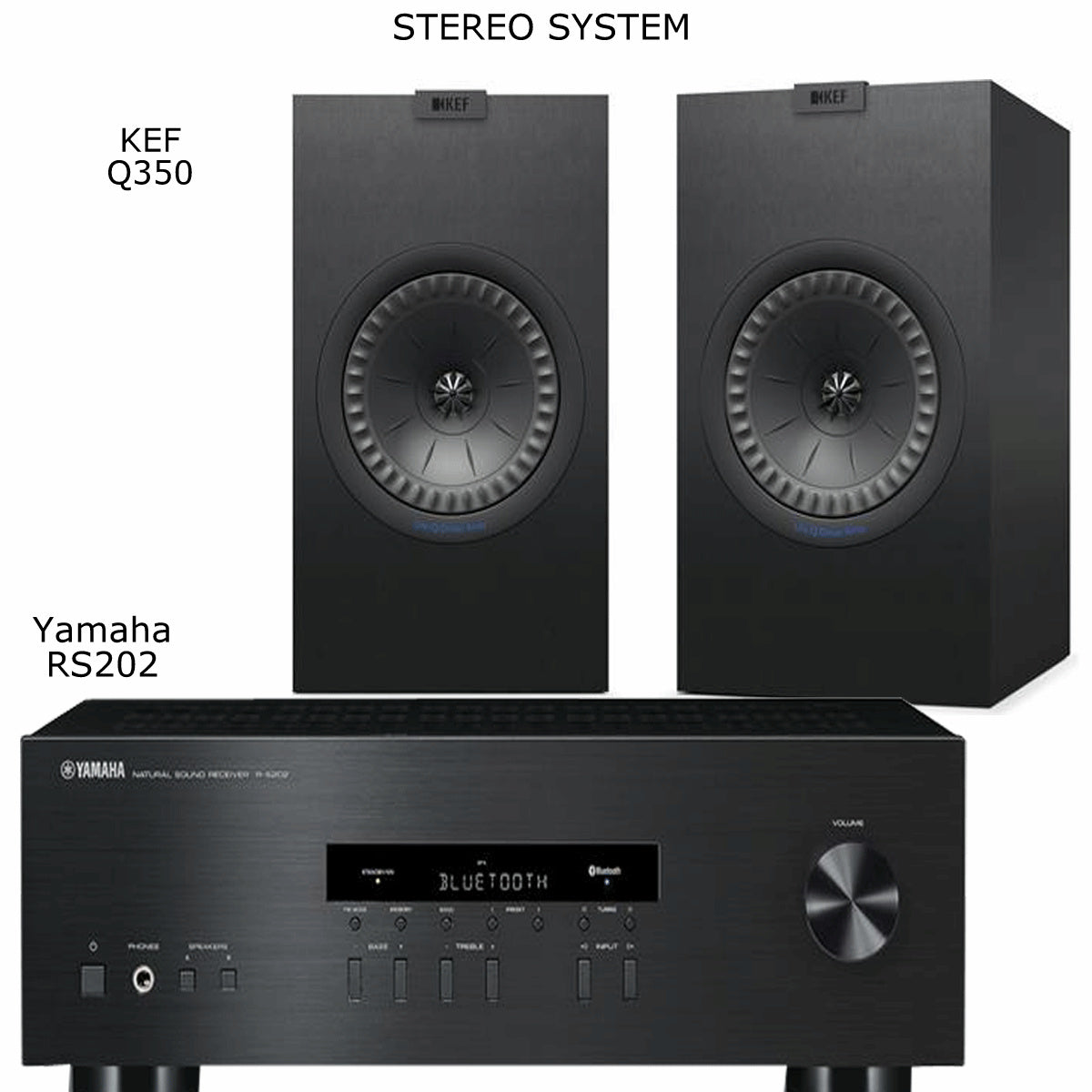 Yamaha RS 202 Stereo Amplifier Bluetooth Receiver + KEF Q350 Bookshelf Speakers 2.0 Stereo Music System # AM200036 - Best Home Theatre Systems - Audiomaxx India