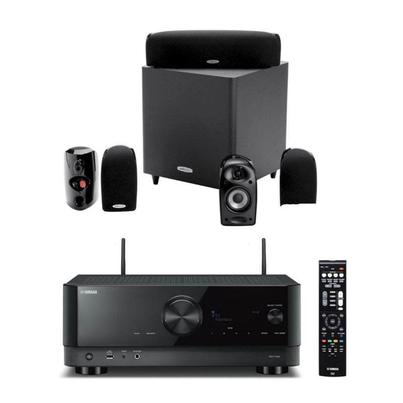 Yamaha RXV4A Audio-Video Receiver With TL1600 BlackStone Satellite Speaker Set - Dolby 5.1 Home Theater Package # AM501011 - Audiomaxx India