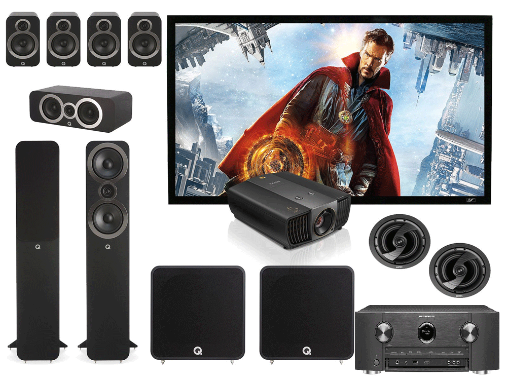 Marantz SR6014 Audio-Video Receiver + Q Acoustics Q3050i Speaker Set + BenQ W5700 4K Projecor - Dolby Atmos 9.2 Home Theater Package # AM902001 - Best Home Theatre Systems - Audiomaxx India