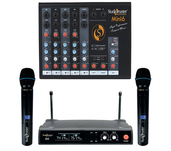 StudioMaster Min 6 Mixer With Wireless Microphones Karaoke Package