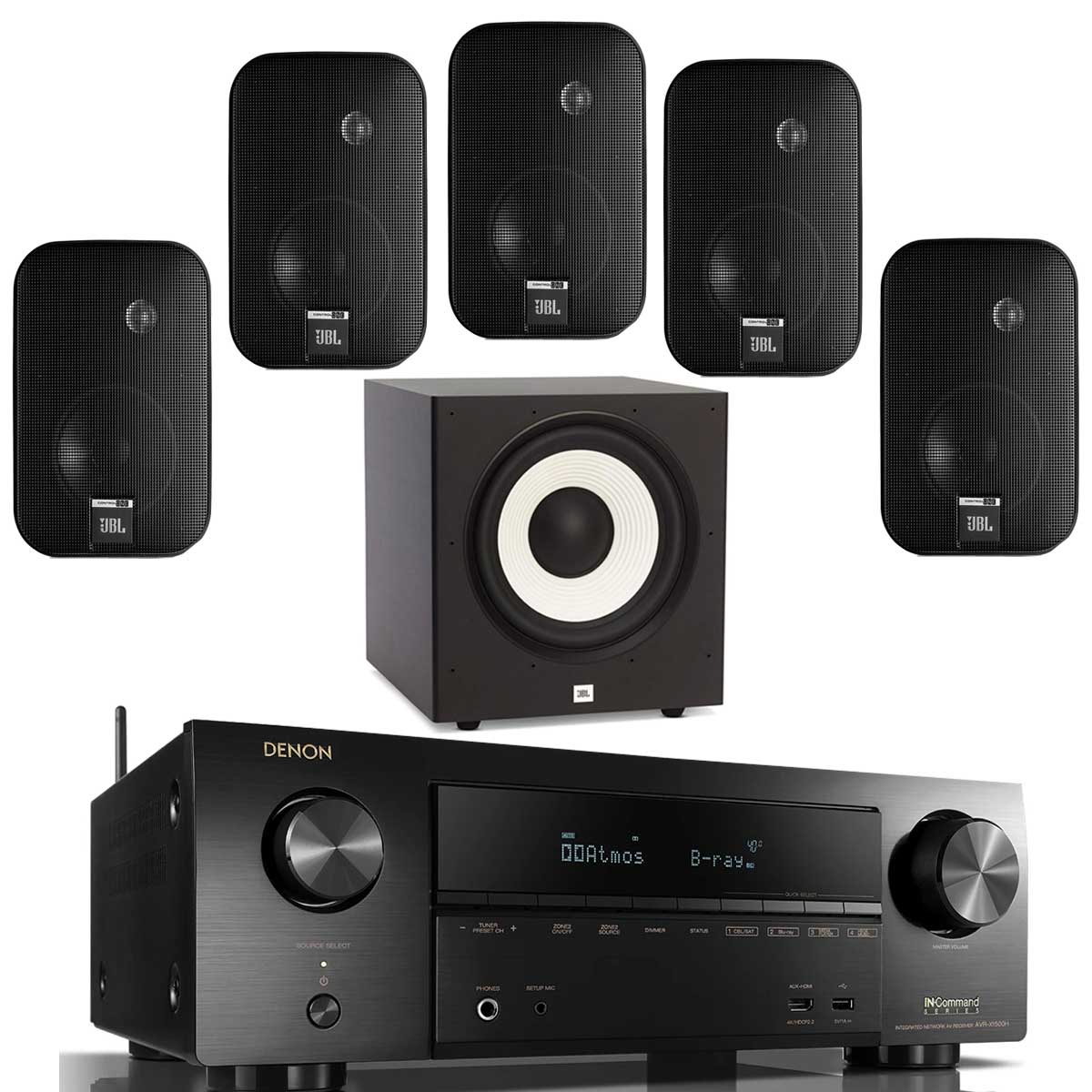 Denon AVR X1600H With Control One Speaker Set + A100P 10" Subwoofer - Dolby 5.1 Home Theater Package # AM501065 - Best Home Theatre Systems - Audiomaxx India