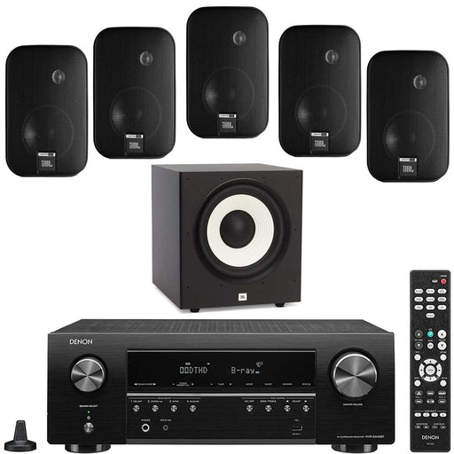 Denon AVR x250BT With JBL Control One Speaker Set + A100P 10" Subwoofer - Dolby 5.1 Home Theater Package # AM501070 - Best Home Theatre Systems - Audiomaxx India